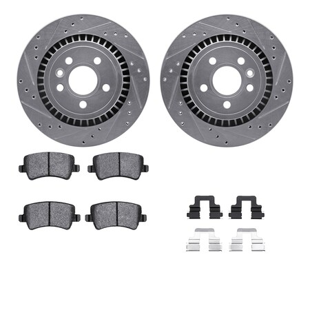 Dynamic Friction Company Rear Brake Rotors-Drilled and Slotted-Silver with 5000 Euro Ceramic Brake Pads includes Hardware 7612-27057